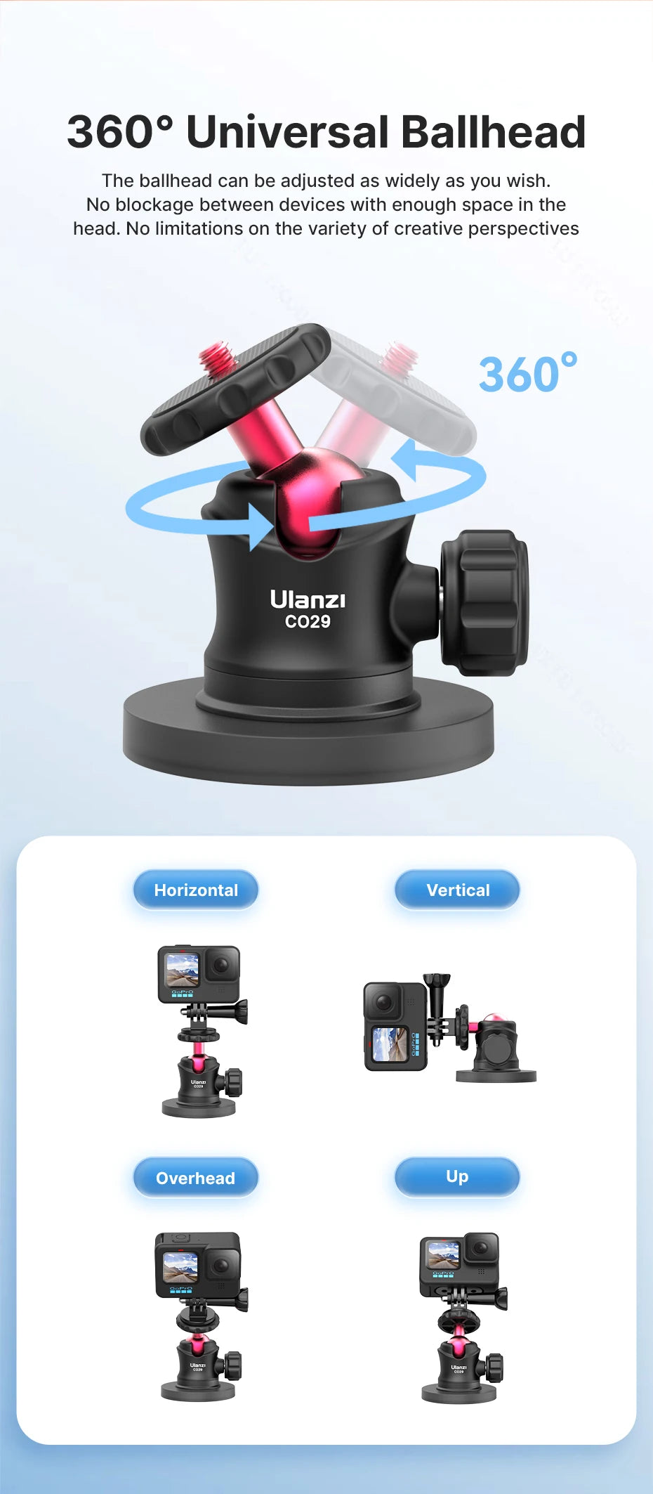 Ulanzi C029 Magnetic Tripod Ball Head Cloud Terrace for Gopro 7 8 9 10 11 12 Smartphone Action Camera Base Mount