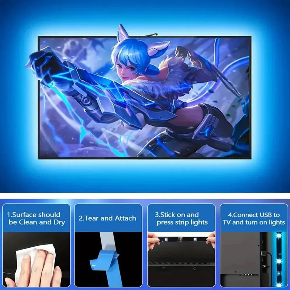 RGB-IC TV Backlight Strip With AR Color Sensor App Control with Music Sync RGB Ambient Light for 55 to 85 Inch Screen Backlight