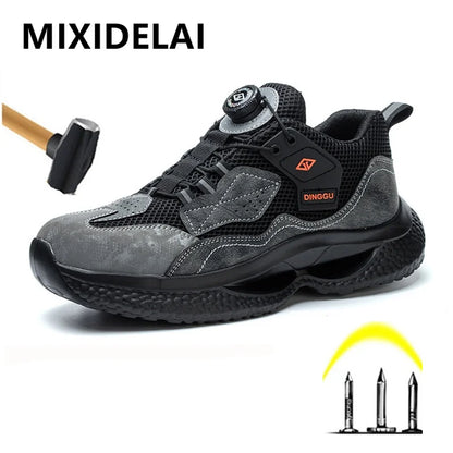 Fashion Male work safety shoes Rotating button Steel Toe shoes Work Sneakers Puncture-Proof Protective Shoes Security Boots Men