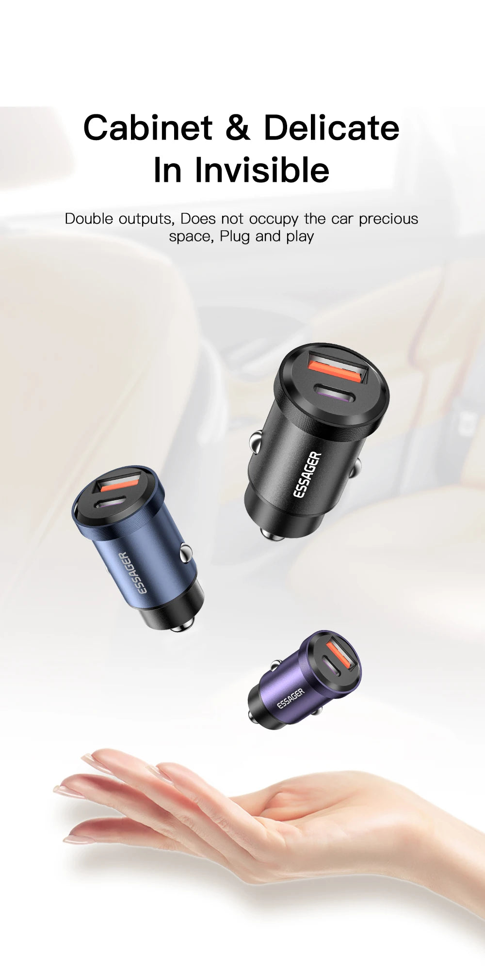 Essager USB Car Charger Quick Charge 4.0 QC4.0 PD3.0 SCP 5A Type C 30W Fast Car USB Charger For iPhone 13 12 Xiaomi Mobile Phone