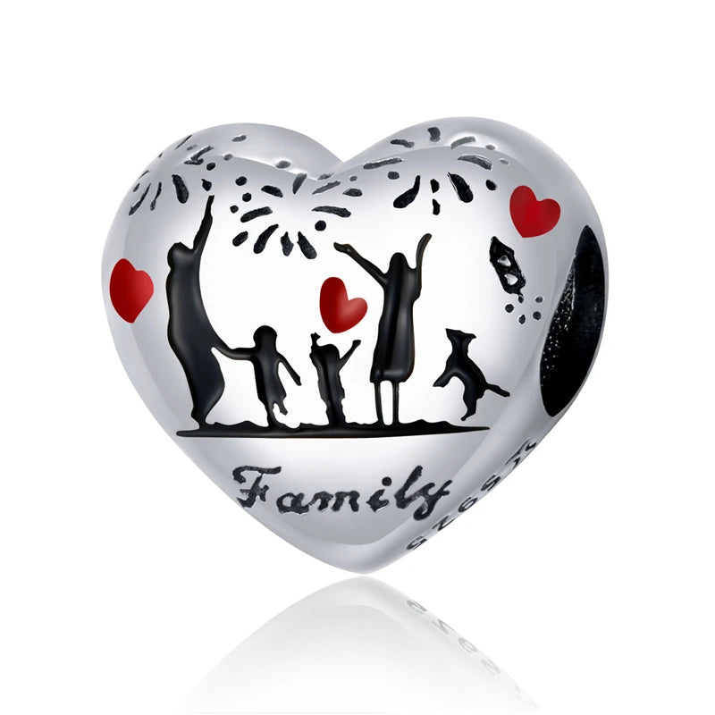 WOSTU Real 925 Sterling Silver Heart Pendents Gifts Charms Beads Fit Original DIY Bracelet Necklace Mother's Day Jewelry for Mom