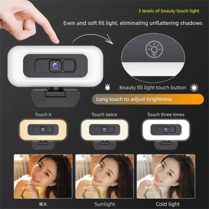 4K Webcam with Light Full HD 2K 1080P Live Streaming Web Cam for PC Laptop Auto Focus Computer Camera with Microphone