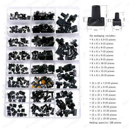 Micro Switch types kit push button tact switch reset mini leaf switch on-off power SMD dip 2x4 3x6 4x4 6 12x12 DIY set