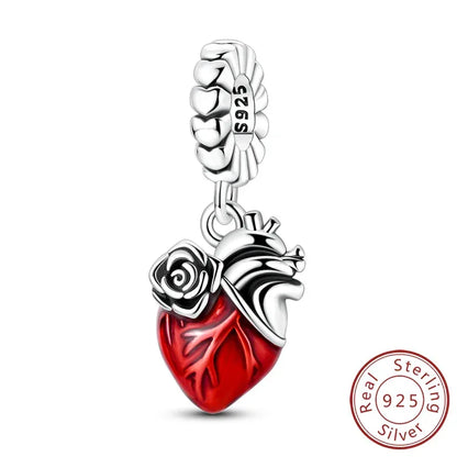 925 Silver Valentine's Day Charms Bead Sparkling Sweet Heart Rose Bear Charm Fit Original Bracelet Bangle Woman DIY Jewelry Gift