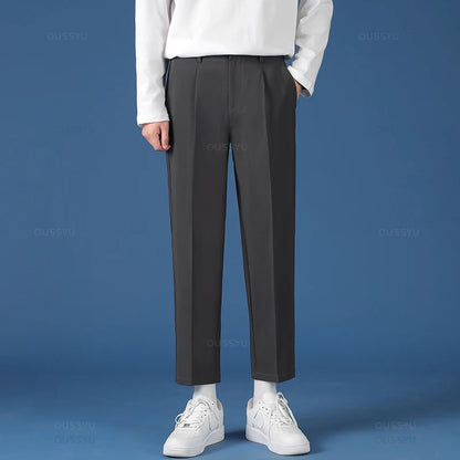 All Seasons New Smooth Pendulous Suit Pants Men Business Long Trousers Korean Formal Ankle Length Pant Male Plus Size 40