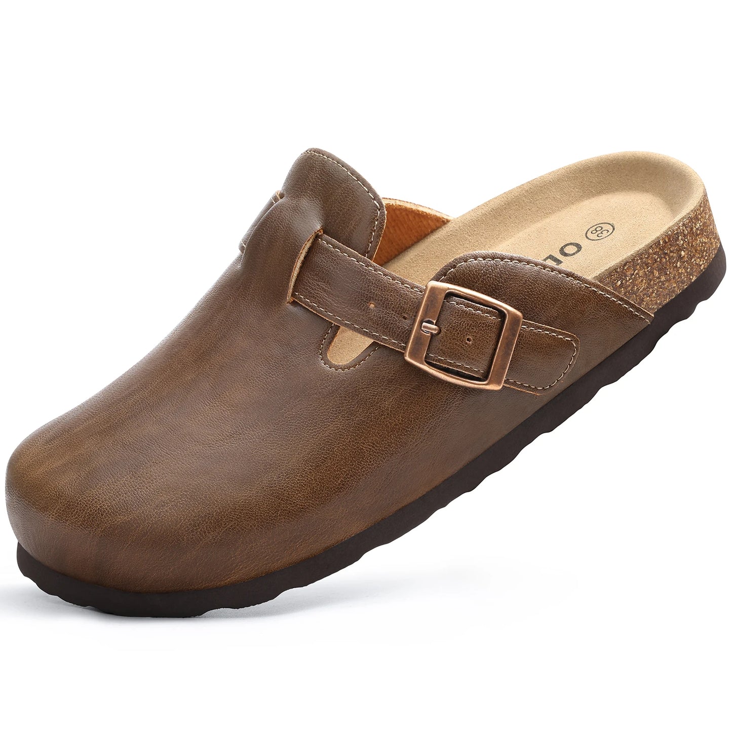Kidmi New Men Sandals Vegan Leather Cork Insole Potato Shoes Unisex Adjustable Buckle Slip-On Clogs with Arch Support