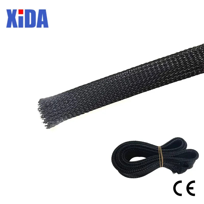PET Black Cable Sleeve 6/8/10/14/20/30mm Insulated Braided Sleeving Data Line Protection Wire Cable Flame-Retardant Nylon Tube