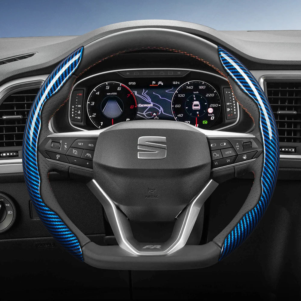 Suitable for Seat Carbon Fiber Texture Steering Wheel Cover with Segmented Quick-Release Design, Durable, for Models Such as Ibiza, Arona, Leon, Leon Sportstourer, Ateca, Etc., in Black, Blue, Red, Silver, and White by PDG ibma