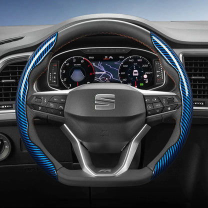 Suitable for Seat Carbon Fiber Texture Steering Wheel Cover with Segmented Quick-Release Design, Durable, for Models Such as Ibiza, Arona, Leon, Leon Sportstourer, Ateca, Etc., in Black, Blue, Red, Silver, and White by PDG ibma