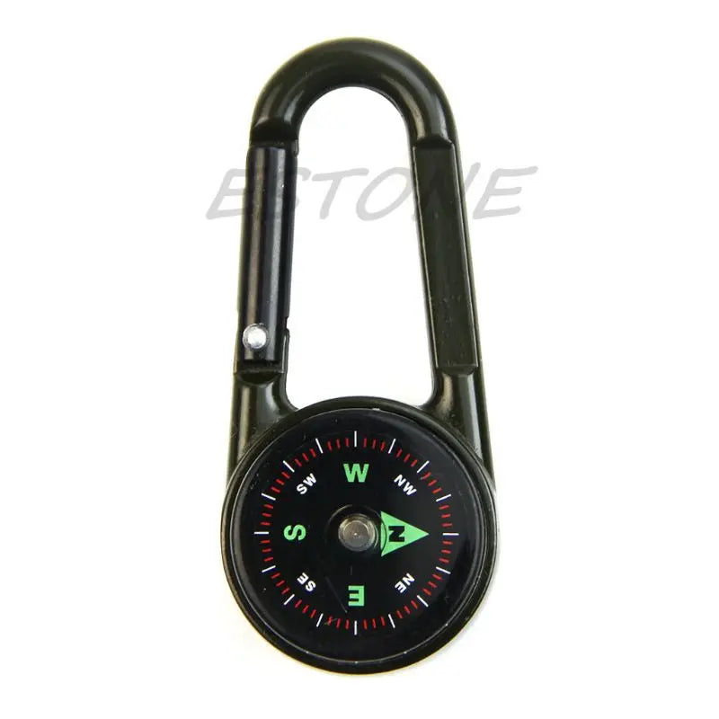 Outdoor Multifunctional Hiking Metal Carabiner Mini Compass Thermometer Keychain