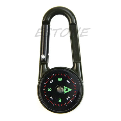Outdoor Multifunctional Hiking Metal Carabiner Mini Compass Thermometer Keychain