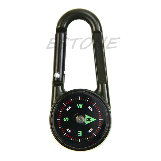 Outdoor Multifunctional Hiking Metal Carabiner Mini Compass Thermometer Keychain