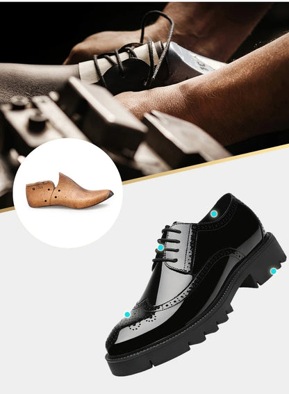 Luxury Men Brogues Patent Leather Elevator Shoes Man Height Increase Insole 8cm/10cm Black Formal Business Wedding Men Shoes New