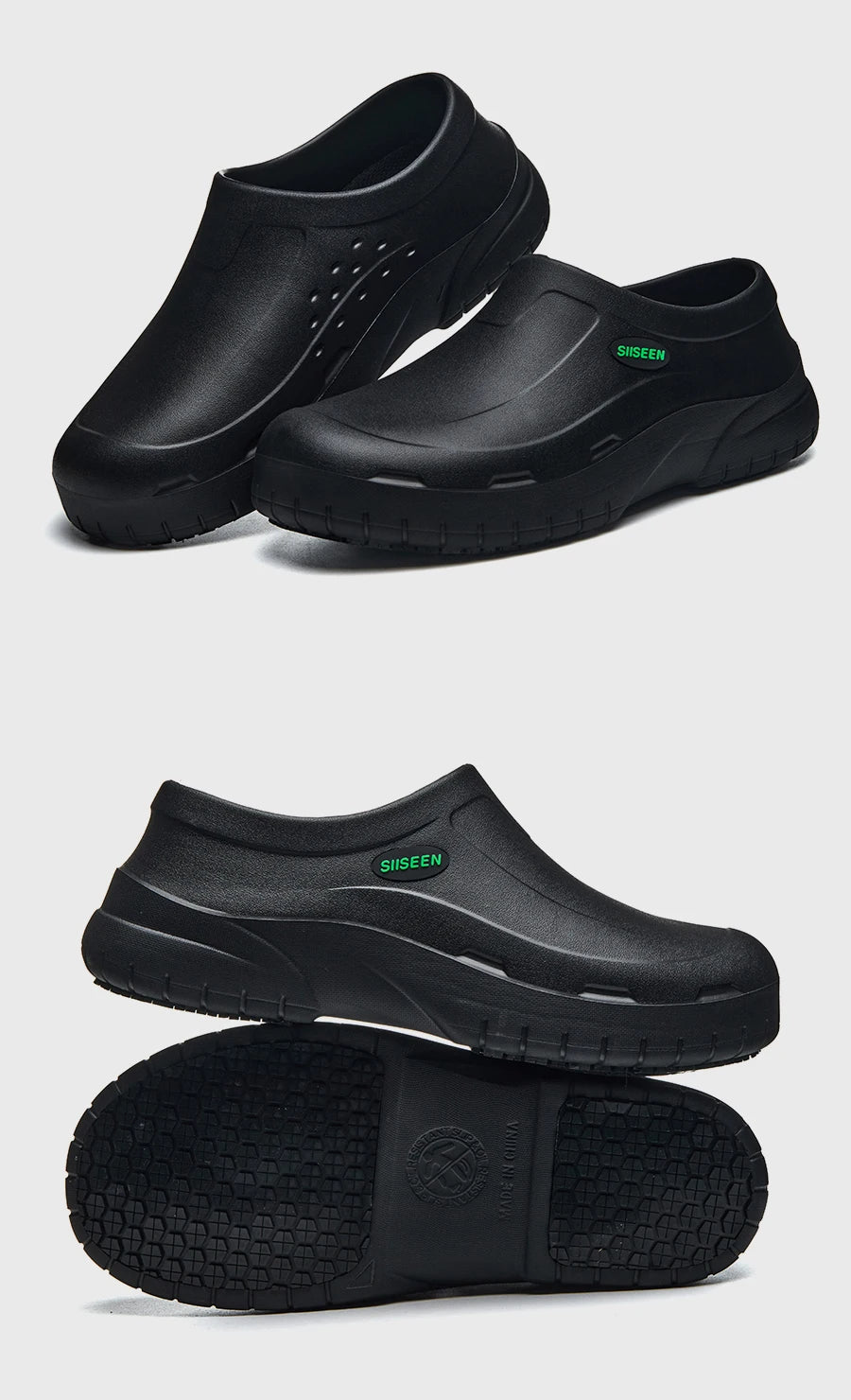 Men's Chef Shoes Waterproof Slip-On Lightweight Soft Anti-Slip Kitchen Hotel Work Shoes Easy to Wear Comfortable Food Service Fo