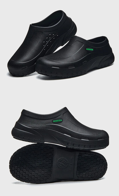 Men's Chef Shoes Waterproof Slip-On Lightweight Soft Anti-Slip Kitchen Hotel Work Shoes Easy to Wear Comfortable Food Service Fo