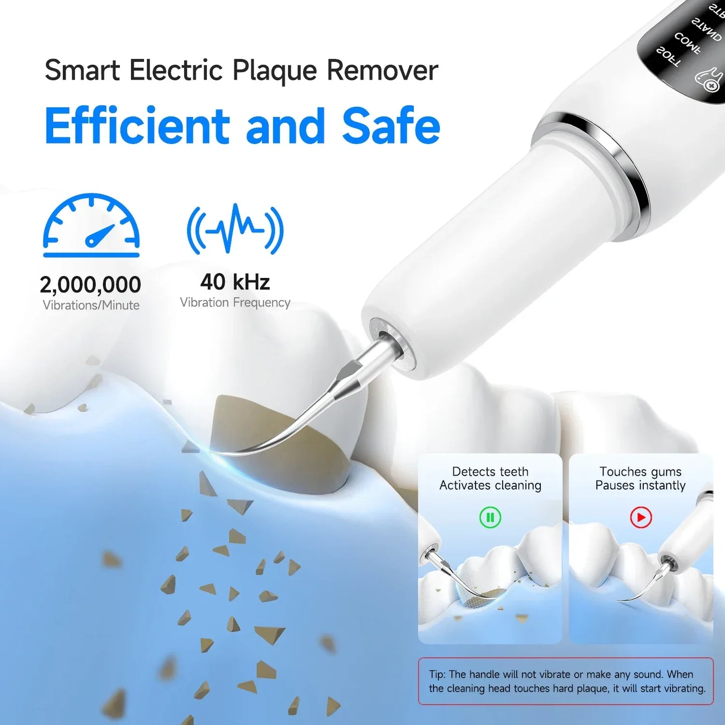 Ultrasonic Electric Dental Scaler High Frequency Vibrating Teeth Cleaner Plaque Calculus Tartar Stains Remover 5 modes with LED