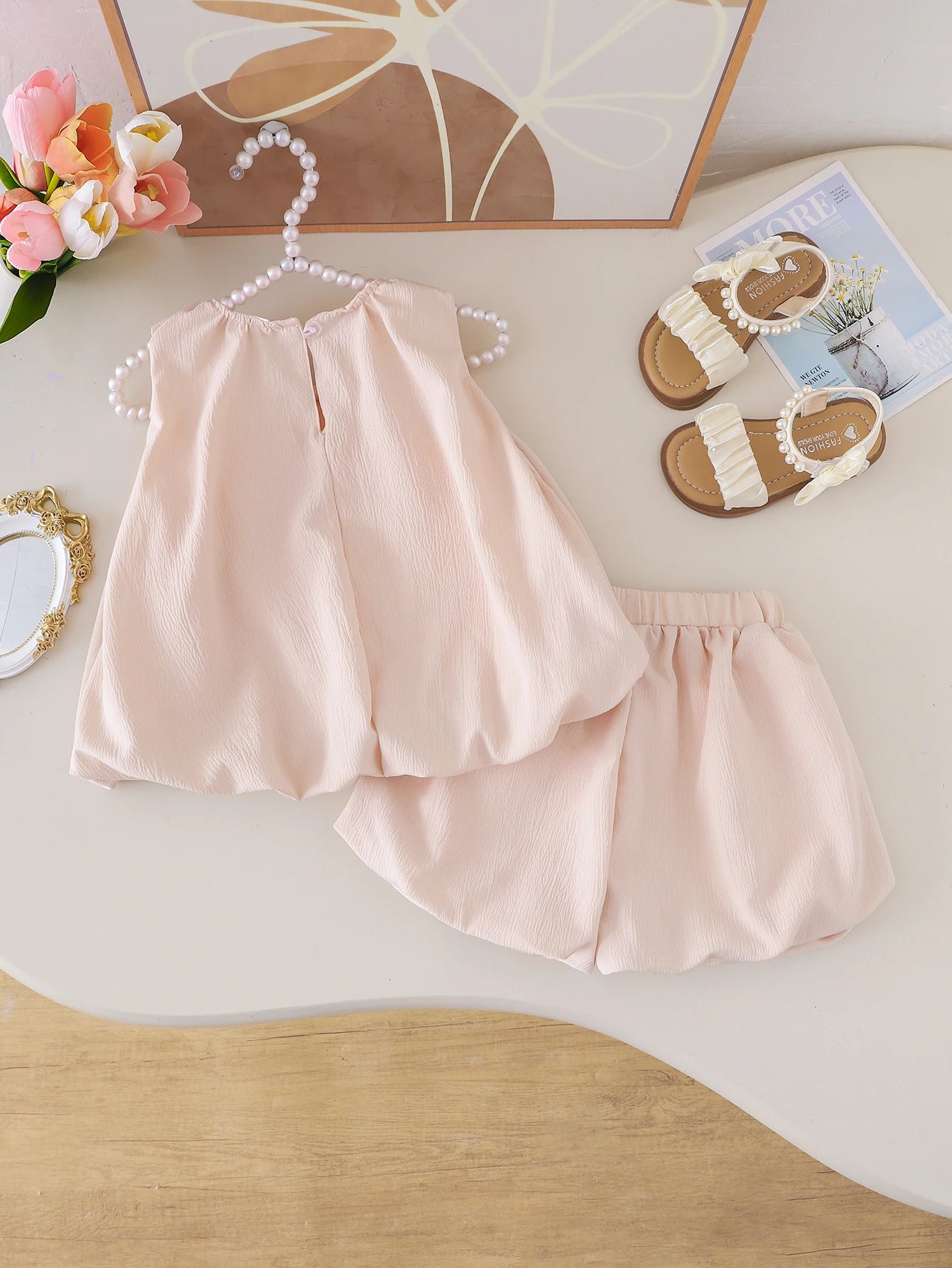 Girls Summer Casual Sleeveless Bloomer Top + Short Pants Two-Piece Set Infant Clothing Ethnic Style Children's Fashion