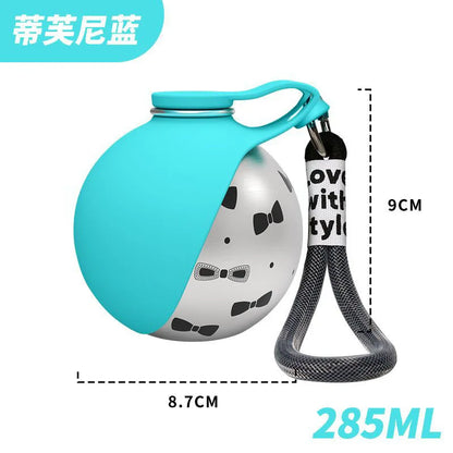 Lovewithstyle Dog Portable Water Bottle 304 Stainless Steel Ball Shaped Refillable Foldable Hook Outdoor Walking Hiking For Pet