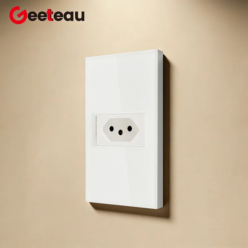 Geeteau Black White Glass Panel Single Brazil Wall Socket 10A Full paddle  Standard Home Safe Stable Household Power Plug