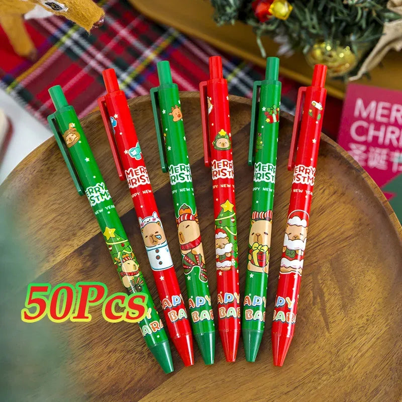 50Pcs/Lot Cute Christmas Press Gel Pens Cartoon Santa Claus Kawaii Christmas Gift Black Ink Pen Student School Office Supplies