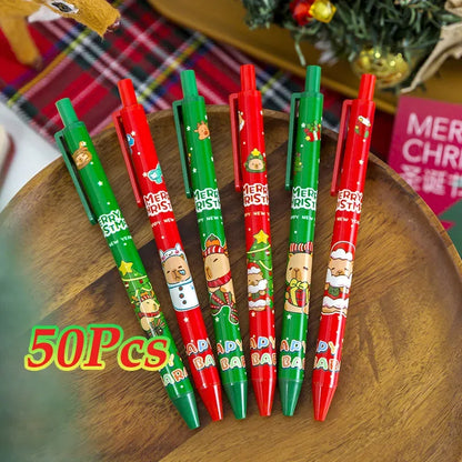 50Pcs/Lot Cute Christmas Press Gel Pens Cartoon Santa Claus Kawaii Christmas Gift Black Ink Pen Student School Office Supplies