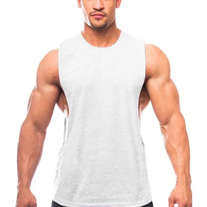 Gym Clothing Men Sides Cut Off T-shirts Dropped Armholes Tank Tops Workout Fitness Sleeveless Vest Outdoor Jogging Undershirt
