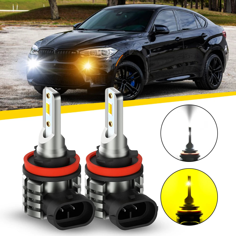AUXITO 2Pcs L6 LED H8 H11 Yellow White Fog Light Dual Color 3000K 6000K Canbus DRL Daytime Running Light Bulb Fog Lamp 12V CSP