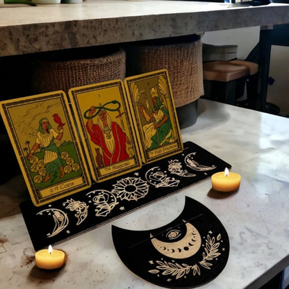 Wooden Stand for Tarot Moon Shape Rectangle Card Set Altar Stand Wood Display Witch Divination Tools Game Accessories Wholesale
