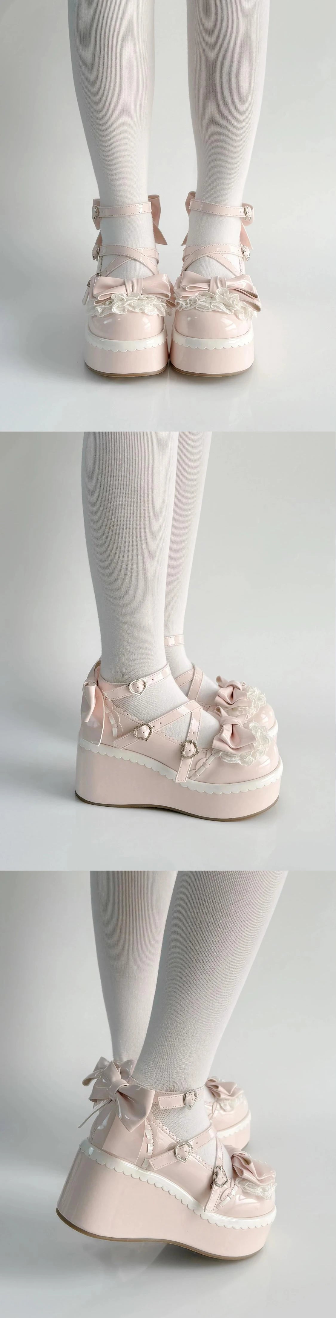 Sweet Lolita Style Girls Flat Platform ,Female Students Cute Bowknots Mary Jane Ankle Strap Elevator Shoes