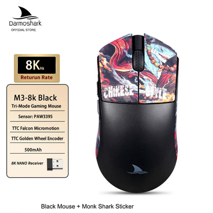Darmoshark M3 Gaming Mouse Dual Mode 8K Wireless Tri-Mode PAW3395 Big Hand Macro Game Mouse 26000 DPI Lightweight Mice