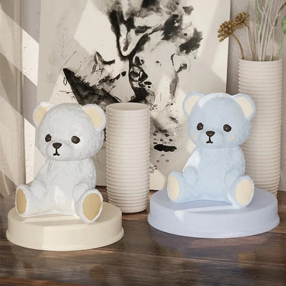 Smiling Teddy Bear Silicone Candle Mold 3D Animal Soap Resin Crafts Plaster Making Kit Handmade Ice Cube Mould Home Decor Gift