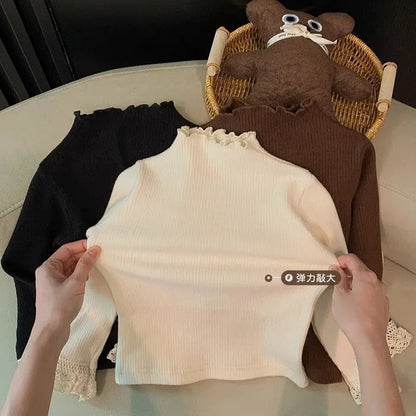 Girls Shirt 2025 Spring and Autumn New Baby Lace T-shirt Kids Top Children's Clothing