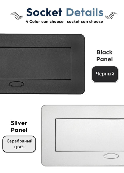 White/Black/Silver/Gold(Бронза Bинтажна) Metal Panel EUR Version RU Table Socket 2/3 Outlet USB Office Kitchen Cabinet Install