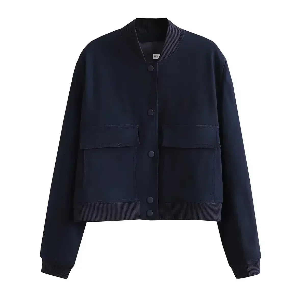 EDSA Woman Bomber Jacket White Autumn Winter Button Cropped Jackets for Women Fashion Long Sleeve Crop Outerwear