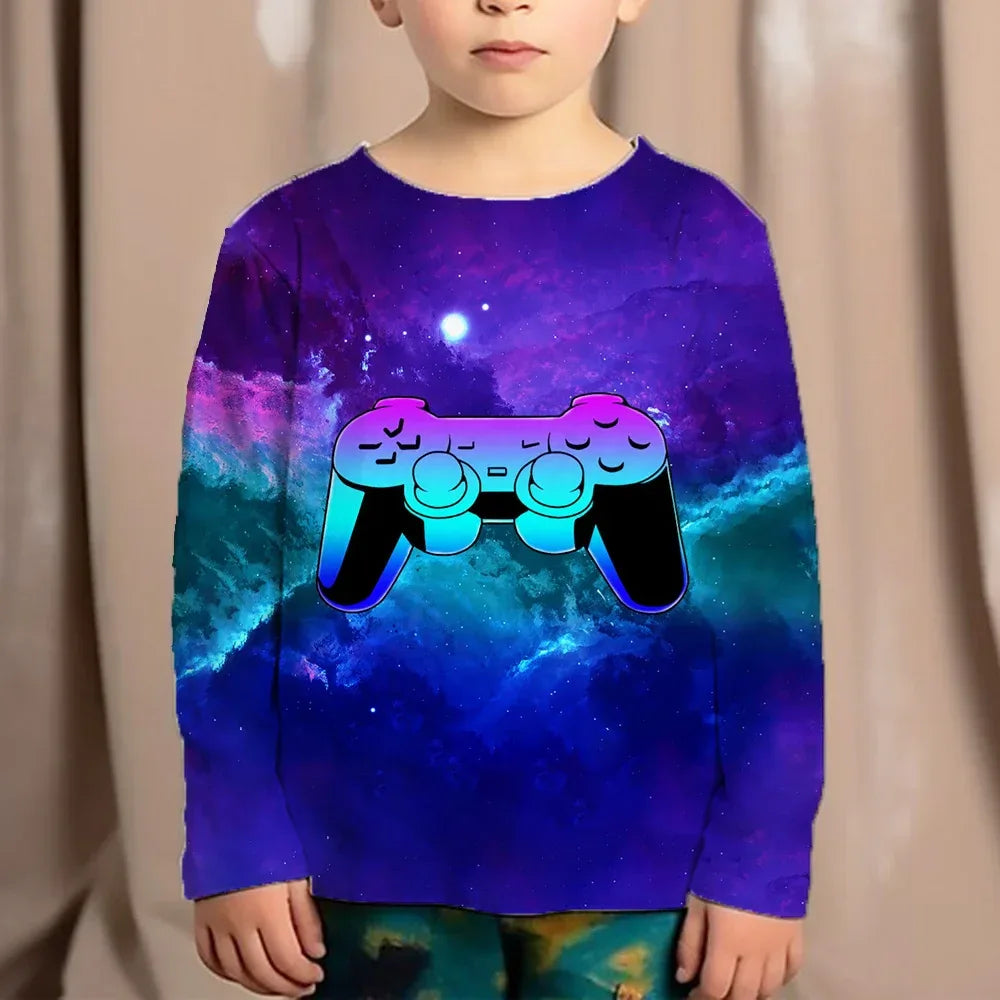 Top Clothes For Children Clothing Autumn Games Console Black T-Shirt Kids Tees Long Sleeve Tshirt From 10 To 12 Years Old Boys