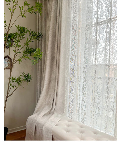 French Retro Style High-end Luxury Romantic Jacquard Chenille Lace Blackout Curtain Bedroom Door Screen Shutter Home Decor