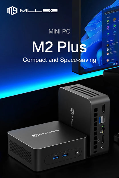 MLLSE M2 Plus Mini PC Intel Celeron 5205U Processor 8GB RAM 256GB ROM WiFi 5 BT4.2 Windows 11 Pro Desktop Computer