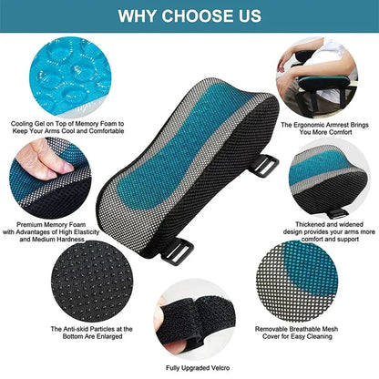Office Chair Arm Pads with Cooling Gel,Memory Foam Armrest Pads for Gaming Chair Arm Rest Covers for Desk Chair Armrest Cushions