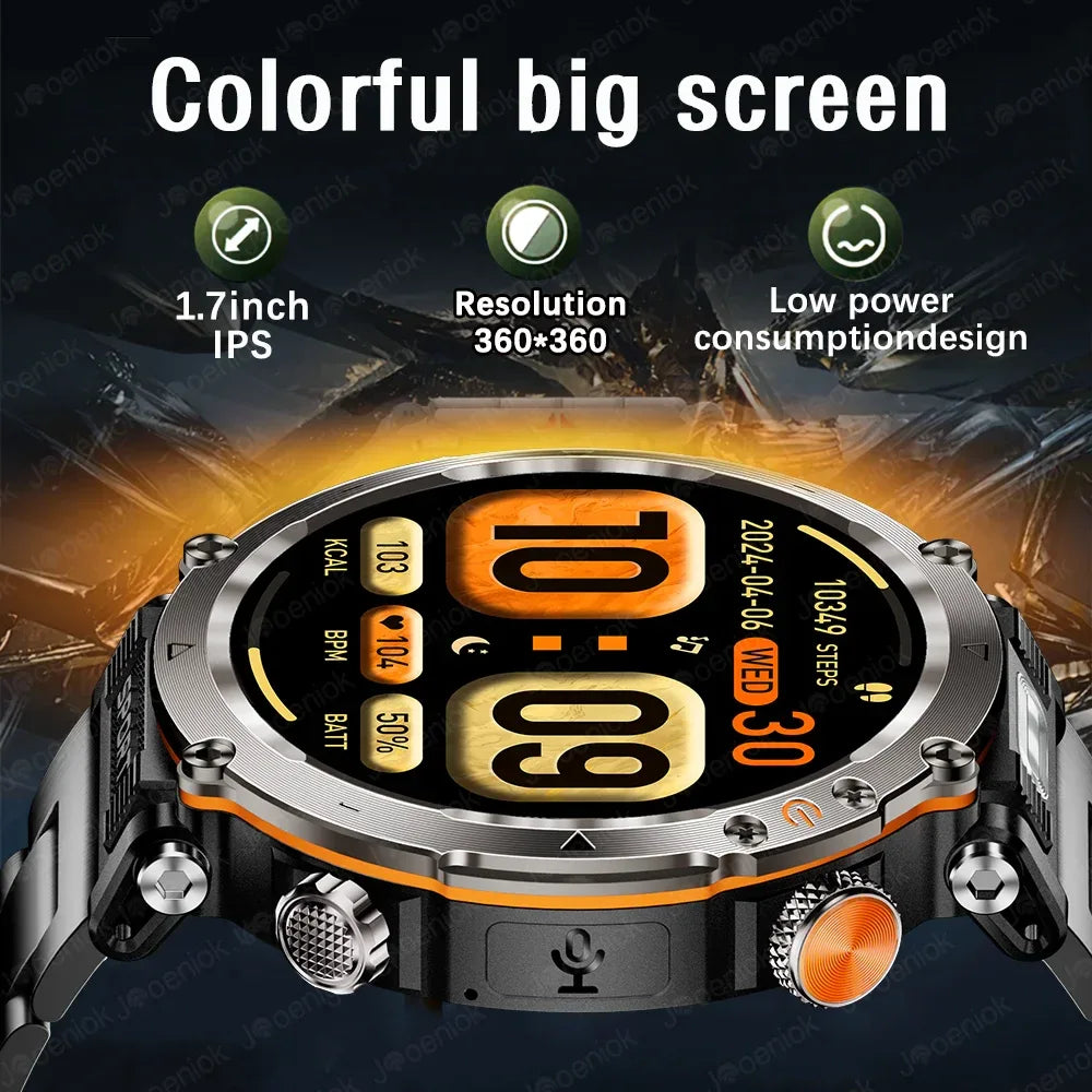 2026 New Outdoor Sports Smartwatch Men Compass 600mAh LED Flashlight Bluetooth Call 3ATM Waterproof Smartwatch For Android iOS