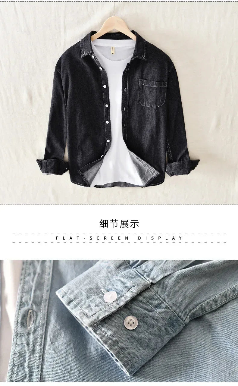 Autumn New Men's Denim Shirt Cotton Classic Style Fashion Trendy Loose Denim Long Sleeve Shirt 3 Colors Brand Clothing Male
