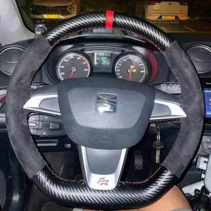 For SEAT Hand Stitched Nappa Leather Universal Car Steering Wheel Cover by PDG ibma