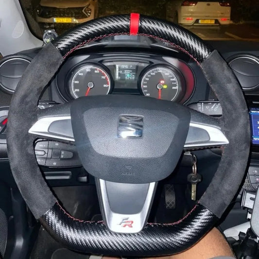 For SEAT Hand Stitched Nappa Leather Universal Car Steering Wheel Cover by PDG ibma