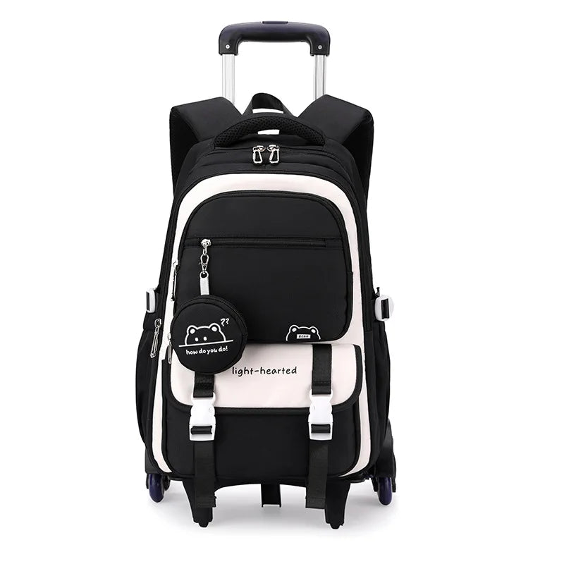 Children School Backpack Trolley Bag with Wheels Students Backpack Book Bag Rolling School bag for Girls Kids Wheeled Backpack