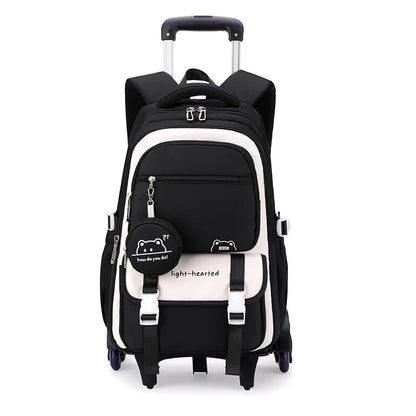 Children School Backpack Trolley Bag with Wheels Students Backpack Book Bag Rolling School bag for Girls Kids Wheeled Backpack