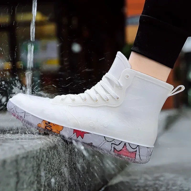 Men Rain Boots Fashion Trendy Nude Boots Anti-skid Work Chef Shoes Durable Waterproof Rubber Fishing Shoes Male Sneakers 2023New