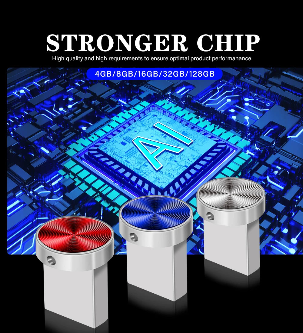 Mini Metal USB Flash Drive 128GB High Speed Memory Stick 64GB Blue Waterproof Pen Drive 32GB Circular Button USB Stick 16GB 8GB