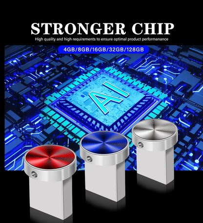 Mini Metal USB Flash Drive 128GB High Speed Memory Stick 64GB Blue Waterproof Pen Drive 32GB Circular Button USB Stick 16GB 8GB