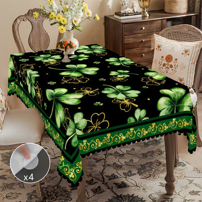 1 Piece of Clover Green Round Tablecloth, 5 Sizes Available, St. Patrick's Day Clover Pattern Printed Tablecloth, Edge Embossing Process, Spring Garden Tablecloth Decoration, Tablecloth for Daily Home Kitchen, Terrace, St.Hol