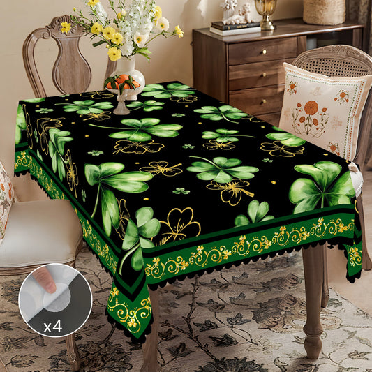 1 Piece of Clover Green Round Tablecloth, 5 Sizes Available, St. Patrick's Day Clover Pattern Printed Tablecloth, Edge Embossing Process, Spring Garden Tablecloth Decoration, Tablecloth for Daily Home Kitchen, Terrace, St.Hol