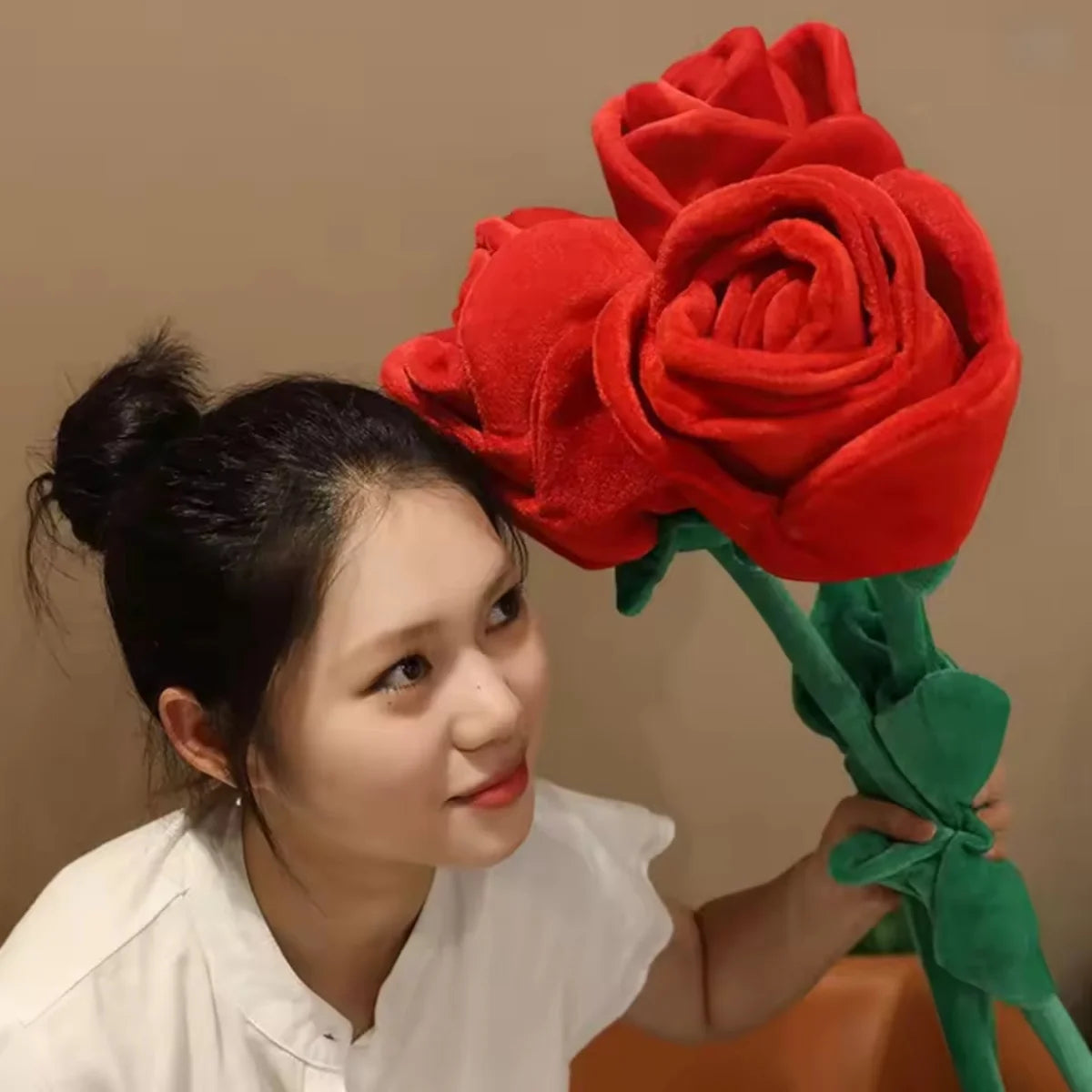 85cm Large Red Plush Artificial Rose Bouquet Stuffed Bendable Bouquet Soft Floral Home Decoration Valentine's Day Mother's Day g